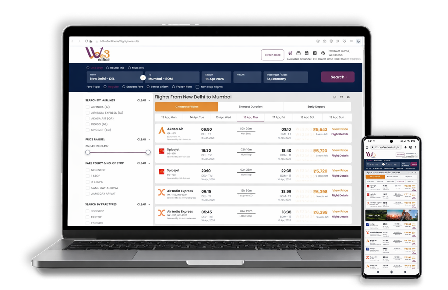 We3Online portal on laptop and mobile